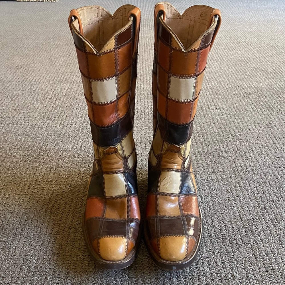 VINTAGE 70’s Patchwork Leather Boots-Men’s 6.5 & Womens 9